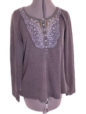 Y2K Crochet Lace Waffle Knit Thermal Henley Size L
